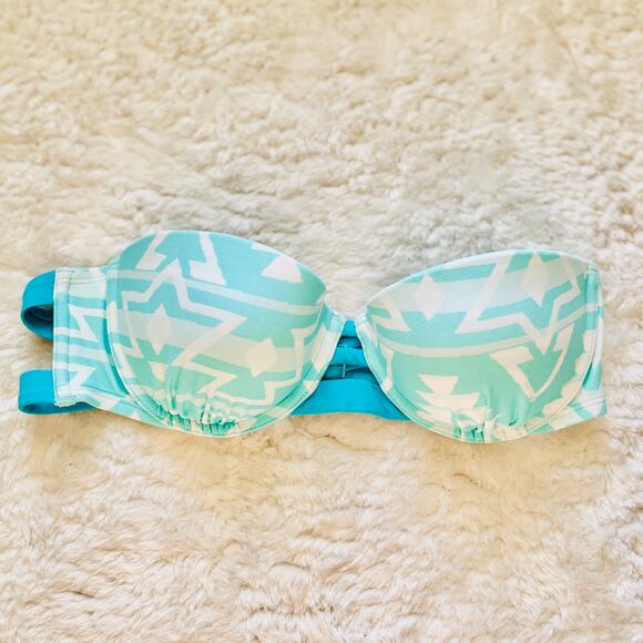 aerie Other - Aerie | Strapless Boho Light Blue and White Aztec Print Bikini Top | Size 34B